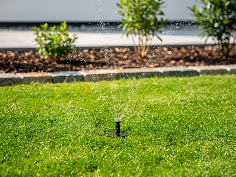 Nachhaltige Bewässerung Neuanlage für einen gesunden und grünen Rasen Nachhaltige Bewässerung einer Neuanlage für gesunden grünen Rasen im Garten