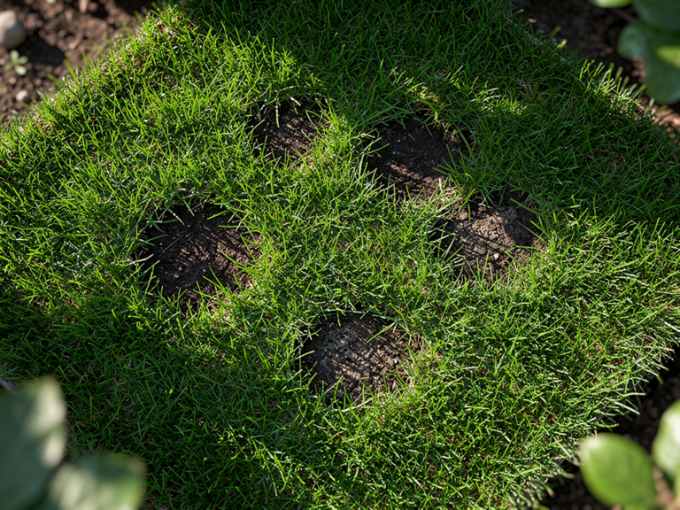 Wie Sie dunkle Flecken im Gartenrasen effektiv erkennen und behandeln Dunkle Flecken auf grünem Gartenrasen durch Pilzbefall und Wasserschäden erkennen