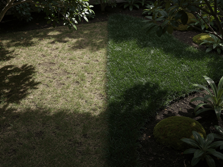 Welche Ergebnisse liefert der Gramoflor Schattensaat Test im Schattenreich Gramoflor Schattensaat Test zeigt dichten Rasenwachstum in schattigen Gartenbereichen