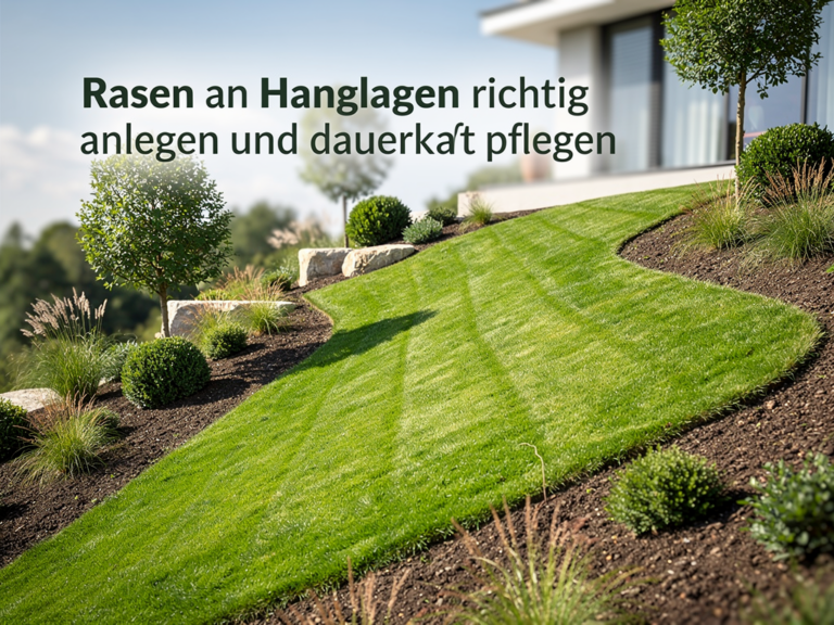 Dichter Rasen an steiler Hanglage mit stabiler Bodenstruktur und grünem Wachstum