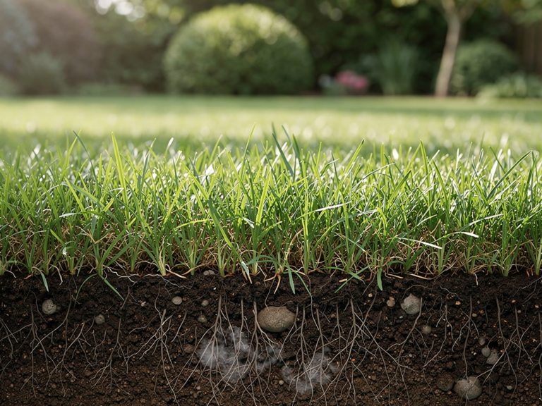 Wie eine gute Rasen Luftzirkulation zu gesünderem Grün beiträgt Gesunder grüner Rasen mit guter Luftzirkulation und durchlüftetem Boden im Garten