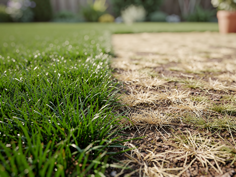 Sattes Grün eines gesunden Rasens als Zeichen für Gartenpflege und Pflanzenvitalität