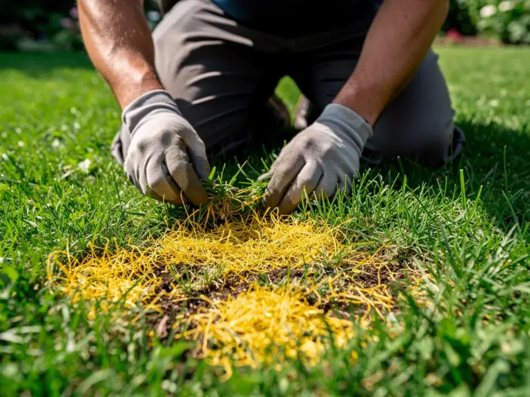 Gelbe Flecken im Rasen entdecken und die Ursachen gezielt bekämpfen Gelbe Flecken im Rasen durch Ursachen erkennen und gezielt bekämpfen