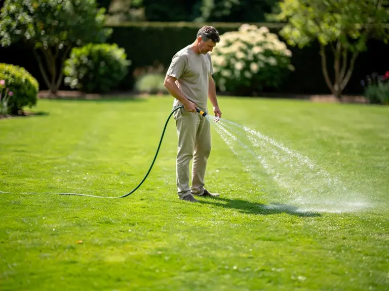 So gelingt der perfekte Rasenpflege Plan für Ihren Garten im Sommer Gesunder sommerlicher Rasen mit sorgfältiger Pflege und ausgewogener Bewässerung im Garten