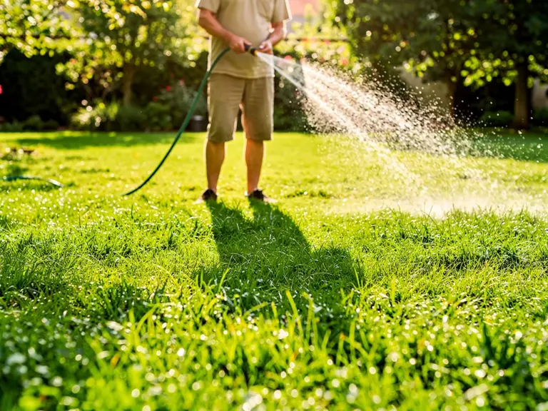 Sommerliche Rasenpflege mit erhöhtem Schnitt und gezielter Bewässerung für gesundes Gras