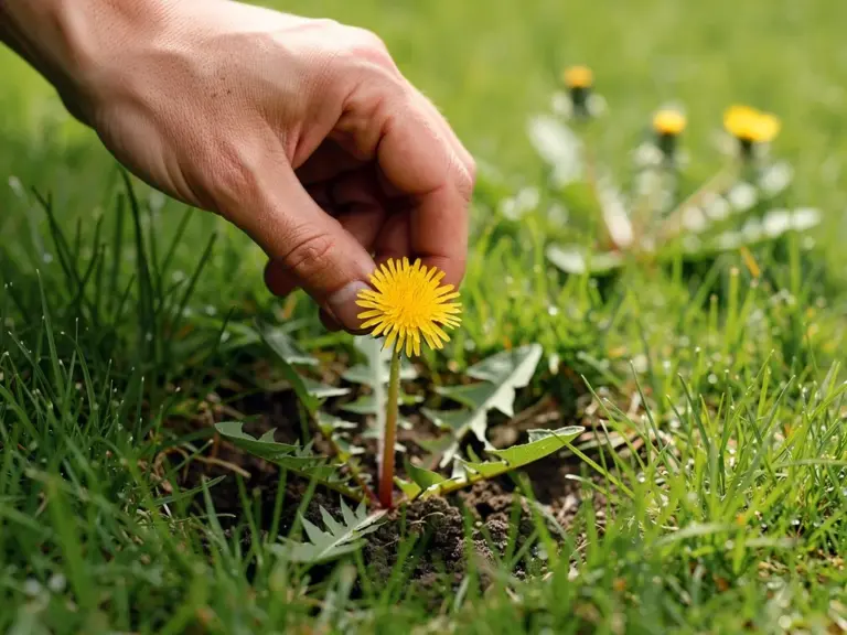 Unkraut im Rasen erkennen und effektiv behandeln für gesunde Rasenpflege Nahaufnahme von typischem Unkraut wie Löwenzahn und Klee im gesunden Sommerrasen